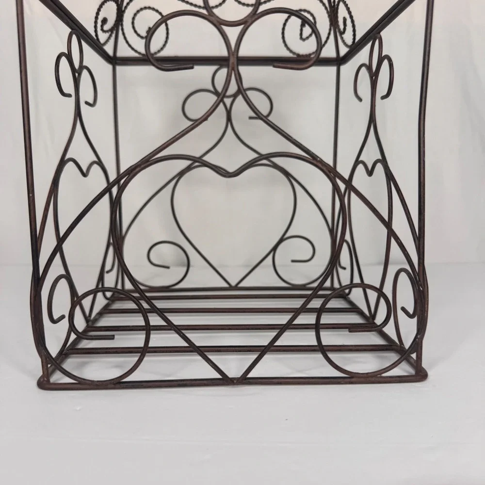 Vintage Cottagecore Bronze Wire Decorative Birdcage Heart Scrollwork Decor 13 in